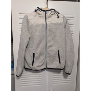 Tommy Hilfiger Men’s Medium Gray Knit Zip-Up Hooded Jacket | Puffer Panel